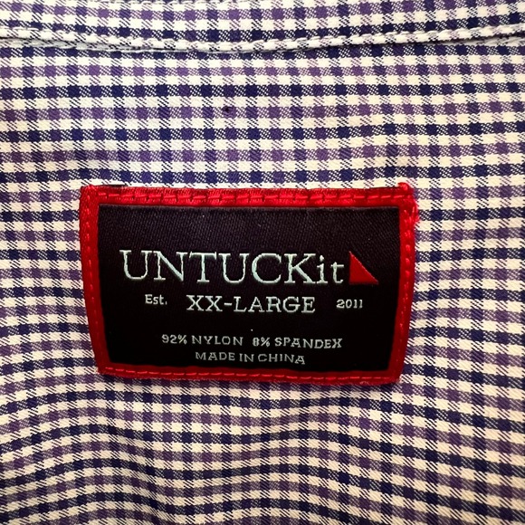 UNTUCKIT Performance Button Down Shirt Mens XX Large Blue Gingham Long Sleeve - Picture 3 of 9